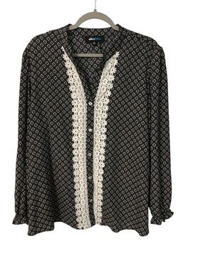 Aliceblue Crochet Lace Trim Boho Button Front Blouse Size 3X